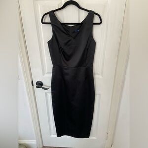 French Connection Black Satin Midi Sheath Dress